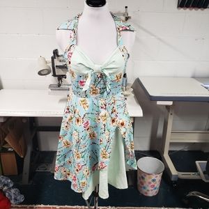 Mint Halter Floral Dress Rockabilly Pinup Size Medium